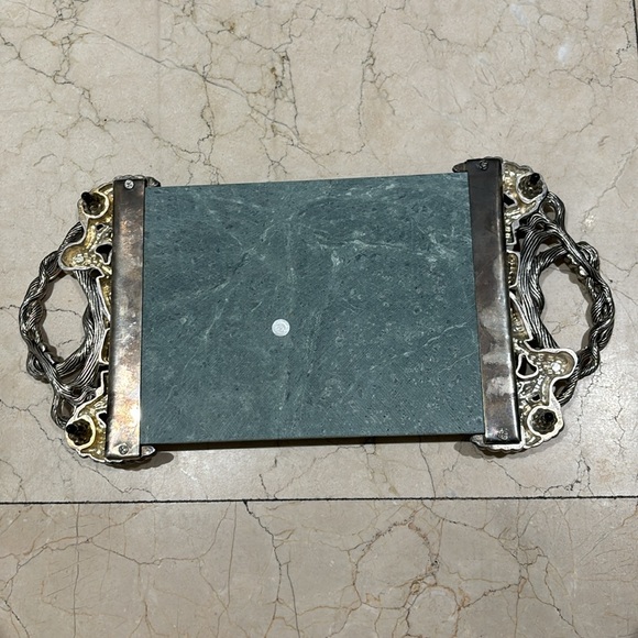 ✨Gorgeous✨Vintage Green Marble Slab✨Charcuterie Board✨Godinger Silver Art Co.✨ - Picture 11 of 12